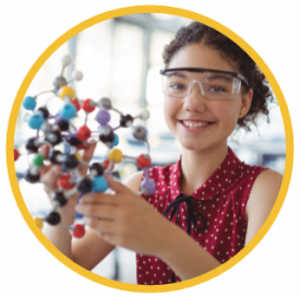 Student in school learning about molecules